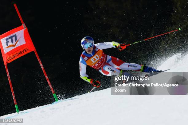 Marco Odermatt of Team Switzerland competes during the Audi FIS Alpine Ski World Cup Men's Giant Slalom on March 19, 2022 in Courchevel, France.