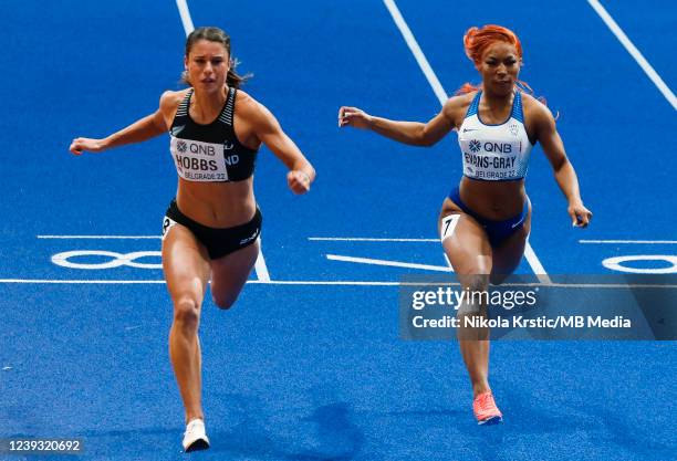 Cheyanne Evans-Grey of Great Britain, Zoe Hobbs of New Zealand during the World Athletics Indoor Championships Belgrade 2022 - Day One at Belgrade...