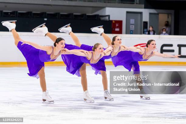Team Colibris Vienna of Austria perform during the ISU World Junior Synchronized Skating Championships at Olympiaworld on March 19, 2022 in...
