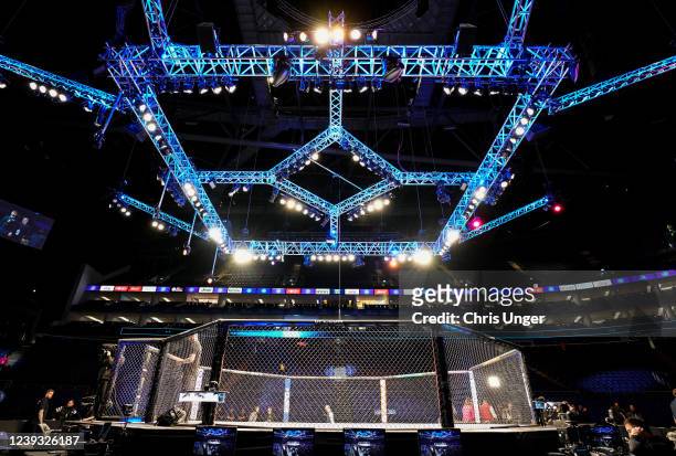 General view of the Octagon before the UFC Fight Night event at O2 Arena on March 19, 2022 in London, England.