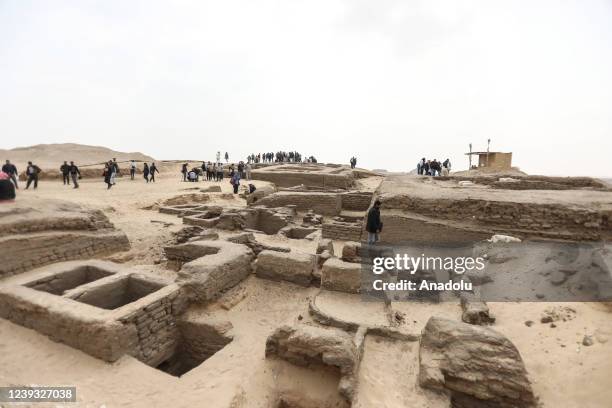 View from site of the five ancient Pharaonic tombs recently discovered at the Saqqara archaeological site, south of the capital Cairo, Egypt on March...