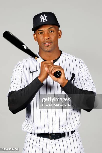 Miguel Andujar of the New York Yankees poses for a photo during the New York Yankees Photo Day at George M. Steinbrenner Field on Tuesday, March 15,...