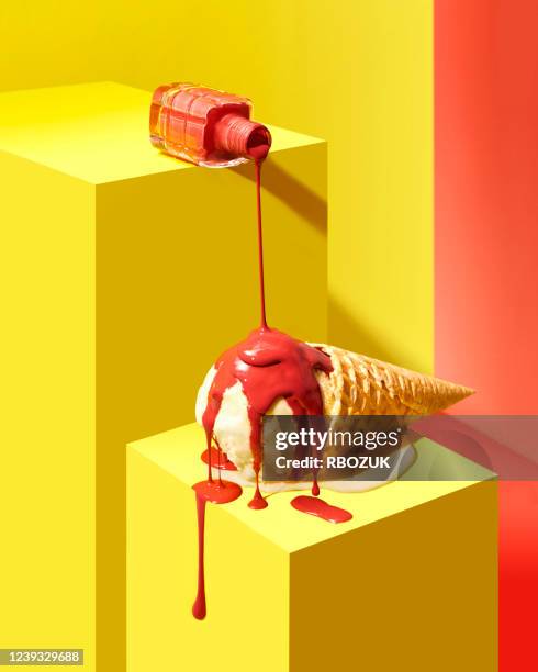 dripping nail polish on ice cream - nail varnish stock pictures, royalty-free photos & images