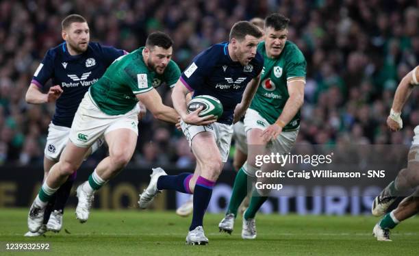 Scotland's Mark Bennett in action during a Guinness Six Nations match between Ireland and Scotland at the Aviva Stadium, on March 19 Dublin, Ireland.