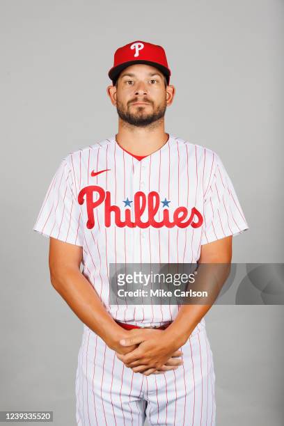 Brad Hand of the Philadelphia Phillies poses for a photo during the Philadelphia Phillies Photo Day at BayCare Ballpark on Thursday, March 17, 2022...