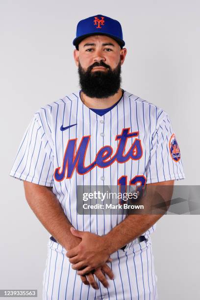 Luis Guillorme of the New York Mets poses for a photo during the New York Mets Photo Day at Clover Park on Wednesday, March 16, 2022 in Port St....