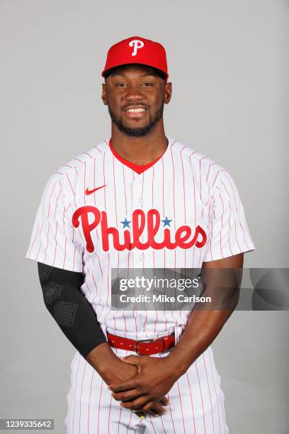 Odubel Herrera of the Philadelphia Phillies poses for a photo during the Philadelphia Phillies Photo Day at BayCare Ballpark on Thursday, March 17,...