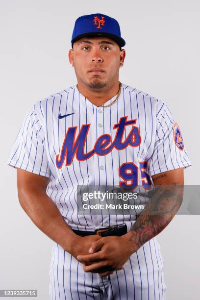 Francisco Alvarez of the New York Mets poses for a photo during the New York Mets Photo Day at Clover Park on Wednesday, March 16, 2022 in Port St....