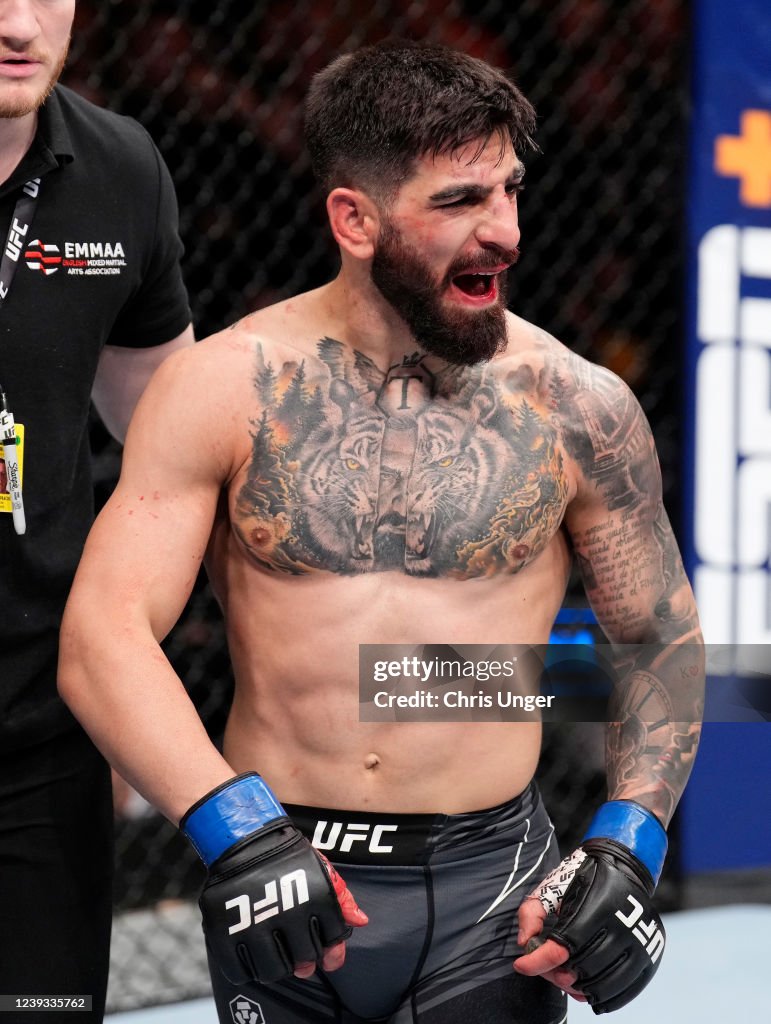 Topuria Beard Ilia Topuria of Spain celebrates his knockout victory over Jai... News ...