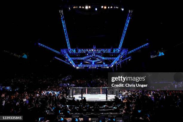 General view of the Octagon during the UFC Fight Night event at O2 Arena on March 19, 2022 in London, England.