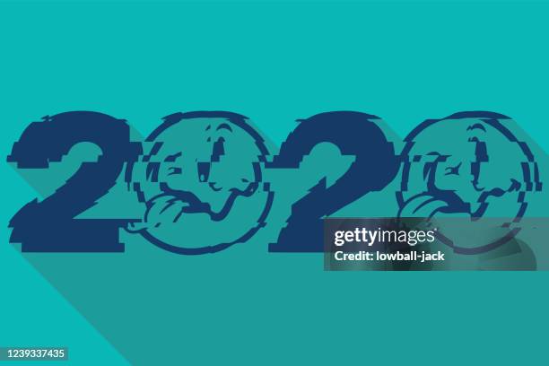 a glitched 2020 covid-19 crisis year illustration - challenging year stock illustrations