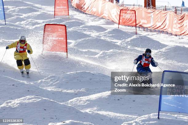 Jaelin Kauf of Team United States takes 3rd place during the FIS Freestyle Ski World Cup Men's and Women's Moguls on March 19, 2022 in Megeve, France.