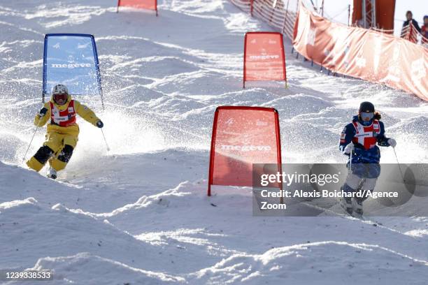 Jaelin Kauf of Team United States takes 3rd place during the FIS Freestyle Ski World Cup Men's and Women's Moguls on March 19, 2022 in Megeve, France.