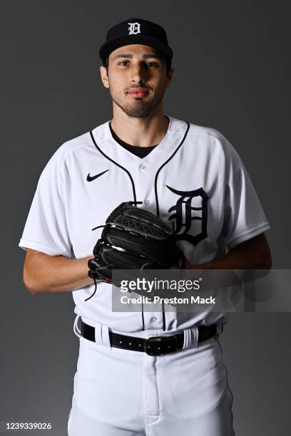 Alex Faedo of the Detroit Tigers poses for a photo during the Detroit Tigers Photo Day at Joker Marchant Stadium on Wednesday, March 16, 2022 in...