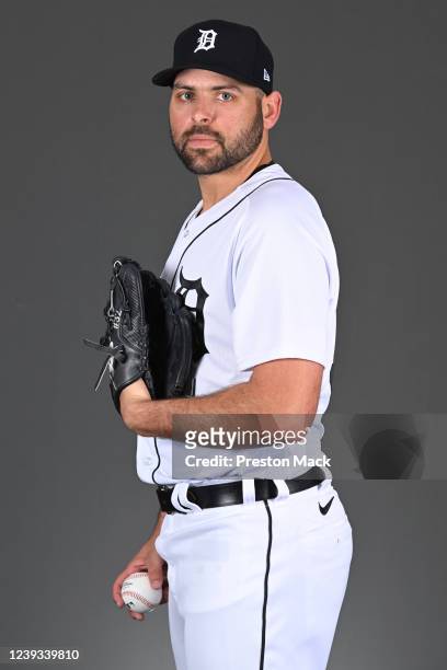 Michael Fulmer of the Detroit Tigers poses for a photo during the Detroit Tigers Photo Day at Joker Marchant Stadium on Wednesday, March 16, 2022 in...