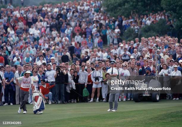 Ian Woosnam of Wales plays his second shot to the 18th green during the final round of the Bell's Scottish Open at the King's Course, Gleneagles...