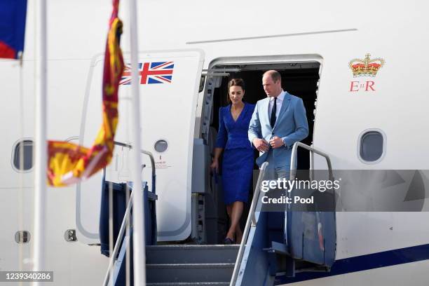 Catherine, Duchess of Cambridge and Prince William, Duke of Cambridge arrive at Philip S. W Goldson International Airport to start their Royal Tour...