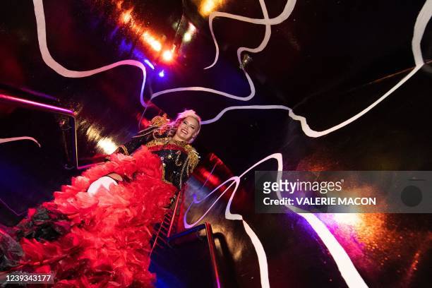 Pro-wrestler Taya Valkyrie poses backstage during the Mexican masked wrestling performance and comedy Lucha VaVOOM at the Mayan Theater, in Los...