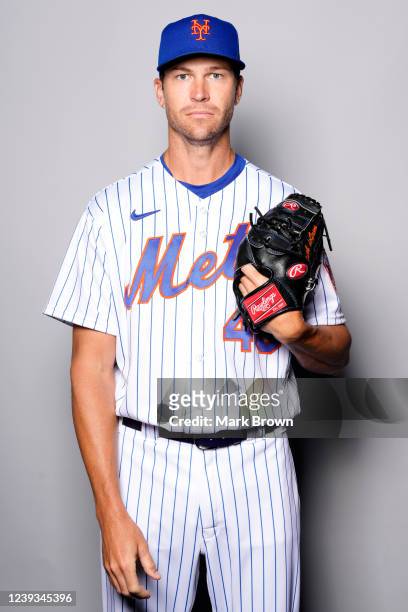 Jacob deGrom of the New York Mets poses for a photo during the New York Mets Photo Day at Clover Park on Wednesday, March 16, 2022 in Port St. Lucie,...