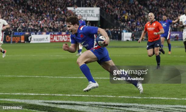 Antoine Dupont of France in action during Six Nations tournament match between France and England at Stade De France in Saint-Denis of Paris, France...
