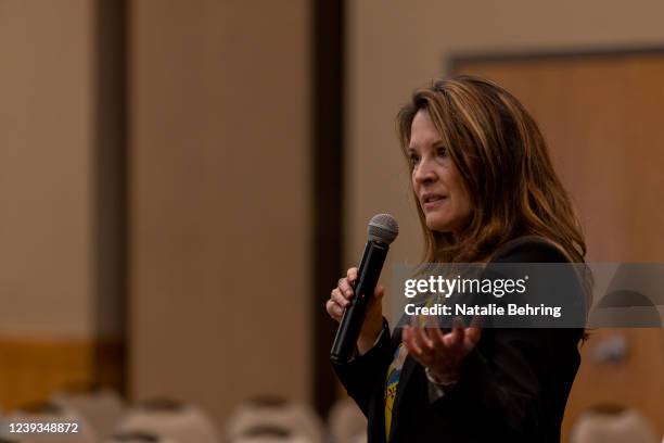 Idaho's Lieutenant Governor Janice McGeachin speaks at a campaign event on March 19, 2022 in Idaho Falls, Idaho. McGeachin, who had received an...