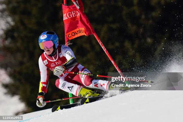 Katharina Truppe of team Austria competes during the Audi FIS Alpine Ski World Cup Women's Giant Slalom on March 20, 2022 in Courchevel, France.
