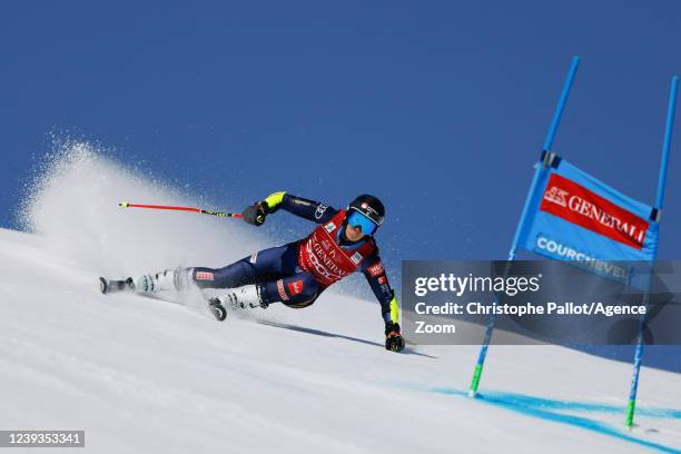 Sara Hector of Team Sweden competes during the Audi FIS Alpine Ski World Cup Women's Giant Slalom on March 20, 2022 in Courchevel, France.