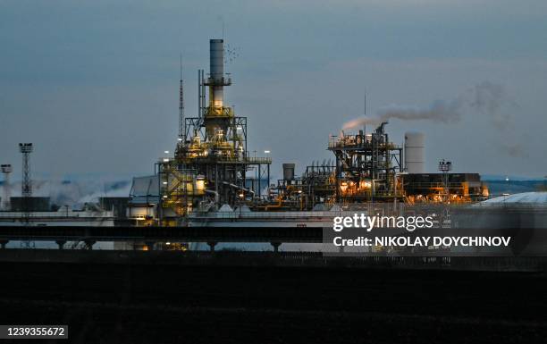 This photograph taken on March 17 shows Bulgaria's sole oil refinery, Russia-owned Lukoil Neftochim Burgas near the city of Burgas at the Black sea...