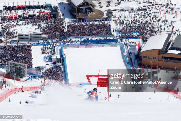 Tessa Worley of Team France competes during the Audi FIS Alpine Ski World Cup Women's Giant Slalom on March 20, 2022 in Courchevel, France.