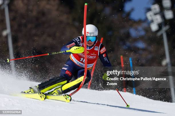 Kristoffer Jakobsen of Team Sweden competes during the Audi FIS Alpine Ski World Cup Men's Slalom on March 20, 2022 in Courchevel, France.