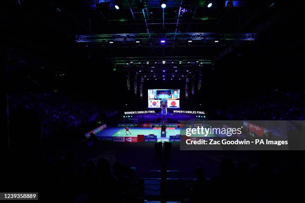 Korea's An Seyoung in action against Japan's Akane Yamaguchi during the Women's Singles Final on day five of the YONEX All England Open Badminton...