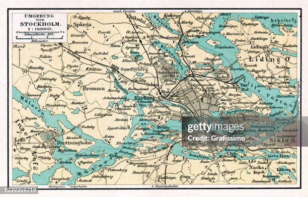 stockholm area sweden map 1897 - stockholm map stock illustrations