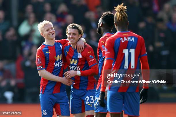 Will Hughes of Palace celebrates scoring their 4th goal with Conor Gallagher during the Emirates FA Cup Quarter Final match between Crystal Palace...