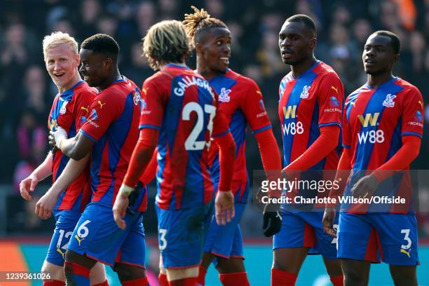 Will Hughes of Palace celebrates scoring their 4th goal with his team during the Emirates FA Cup Quarter Final match between Crystal Palace and...