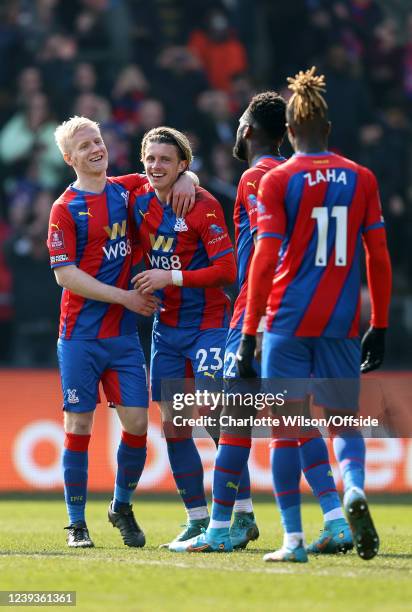 Will Hughes of Palace celebrates scoring their 4th goal with Conor Gallagher during the Emirates FA Cup Quarter Final match between Crystal Palace...