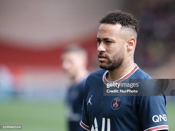 Neymar during Ligue 1 match between Monaco v Paris Saint Germain in Monaco, on March 20, 2022