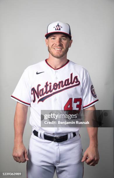 Chris Herrmann of the Washington Nationals poses during Photo Day at The Ballpark of the Palm Beaches on March 17, 2022 in West Palm Beach, Florida.