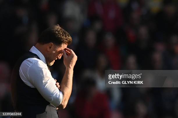 Southampton's Austrian manager Ralph Hasenhuttl reacts during the English FA cup quarter-final football match between Southampton and Manchester City...