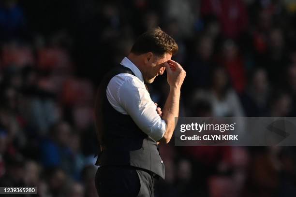 Southampton's Austrian manager Ralph Hasenhuttl reacts during the English FA cup quarter-final football match between Southampton and Manchester City...