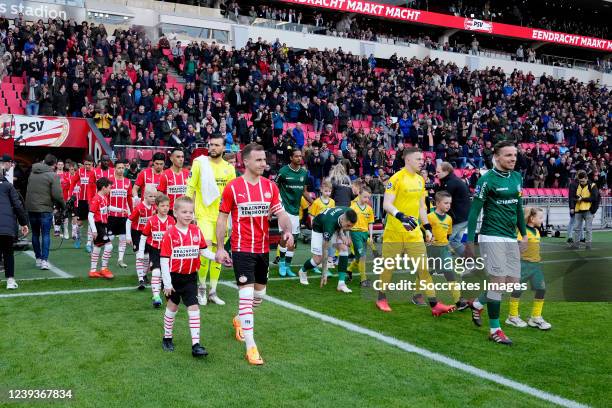Opkomst line up PSV Fortuna Sittard during the Dutch Eredivisie match between PSV v Fortuna Sittard at the Philips Stadium on March 20, 2022 in...