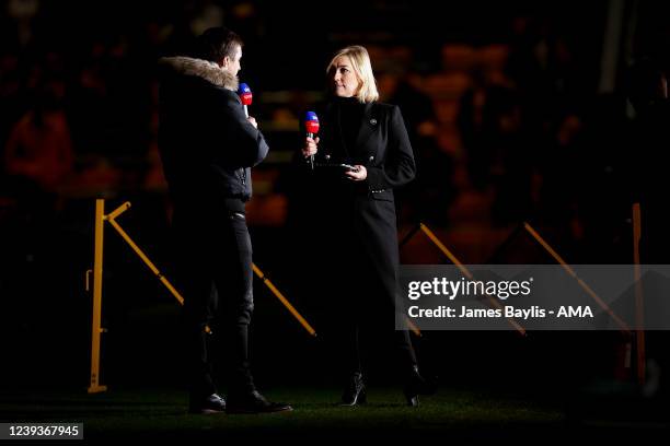 Sky Sports presenters Kelly Cates and Gary Neville before the Premier League match between Wolverhampton Wanderers and Leeds United at Molineux on...