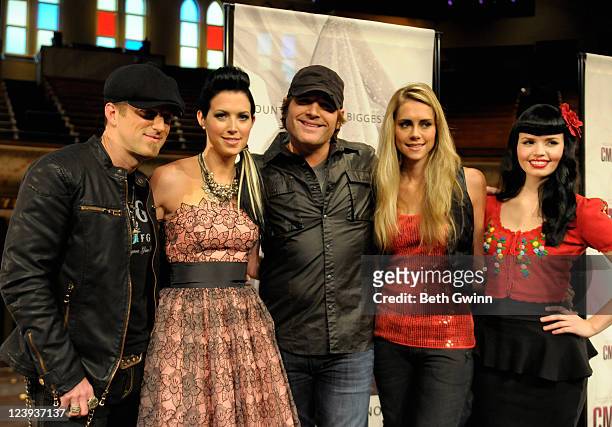 Kiefer Thompson, Shawna Thompson, Jerrod Niemann, Danelle Leverett and Susie Brown attend the 2011 CMA Awards nominations at the Ryman Auditorium on...