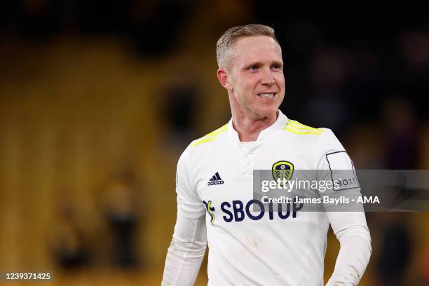 Adam Forshaw of Leeds United during the Premier League match between Wolverhampton Wanderers and Leeds United at Molineux on March 18, 2022 in...