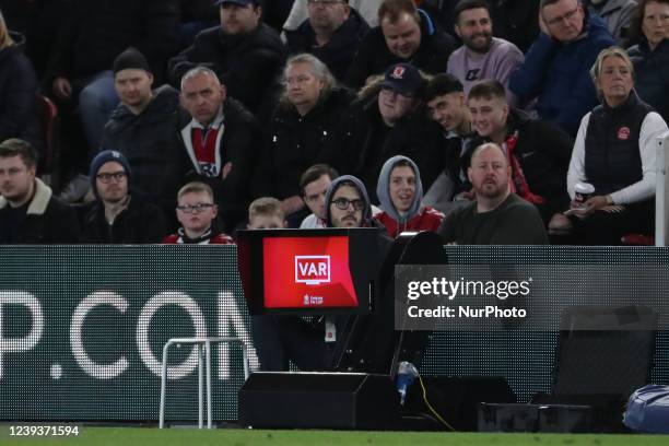 General view of the &quot;VAR&quot; screen during the FA Cup match between Middlesbrough and Chelsea at the Riverside Stadium, Middlesbrough on...