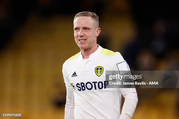 Adam Forshaw of Leeds United during the Premier League match between Wolverhampton Wanderers and Leeds United at Molineux on March 18, 2022 in...