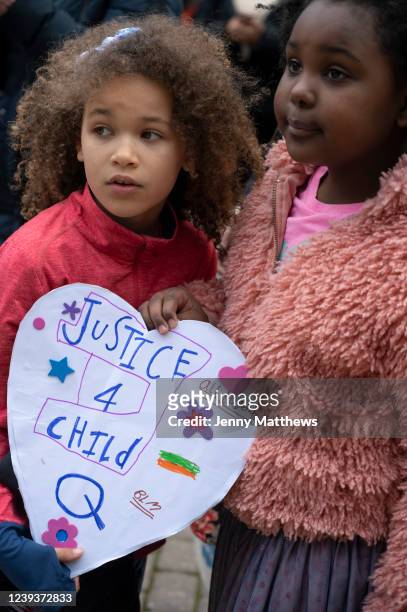 Hundreds of protesters attend a rally in front of Hackney Town Hall to demonstrate their support of Child Q who was strip searched by police, aged...