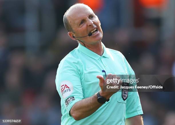 Mike Dean, The match referee during the Emirates FA Cup Quarter Final match between Southampton and Manchester City at St Mary's Stadium on March 20,...