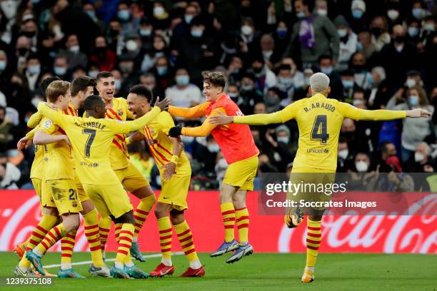 Pierre Emerick Aubameyang of FC Barcelona celebrates 0-3 with Ferran Torres of FC Barcelona, Frenkie de Jong of FC Barcelona, Gerard Pique of FC...