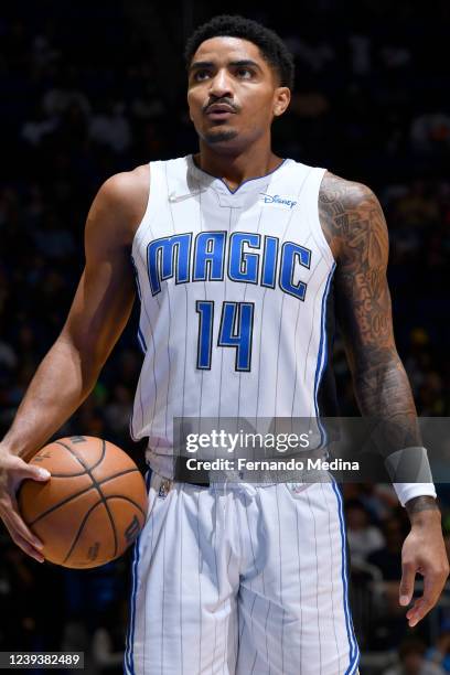 Gary Harris of the Orlando Magic prepares to shoot a free throw during the game against the Oklahoma City Thunder on March 20, 2022 at Amway Center...