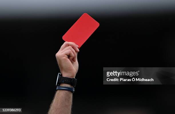 Kildare , Ireland - 20 March 2022; A general view of a red card during the Allianz Football League Division 1 match between Kildare and Monaghan at...